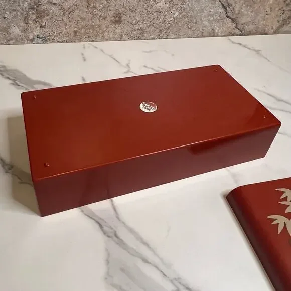 Vintage Retro Aquetta Ware Tissue Kleenex Holder Red Butterfly Floral Leaf MCM - Picture 9 of 13